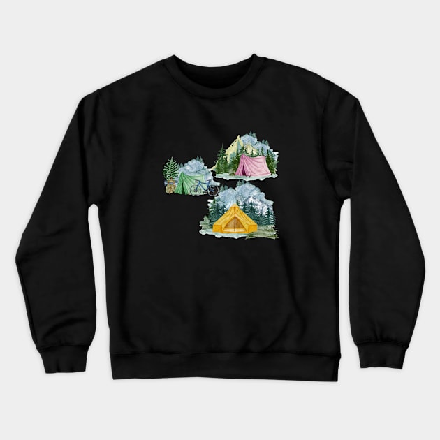 Camping Vintage Since Established Retro Collage Crewneck Sweatshirt by Flowering Away